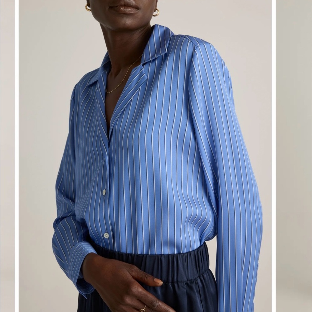 Quince - Blue Striped Button-Up Blouse
